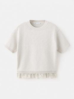 Mango Knit Jumper Crew Neck Jersey Top, Stone, Stone