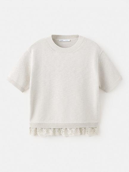 Mango Knit Jumper Crew Neck Jersey Top, Stone, Stone