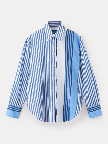 Mango Striped Cotton Shirt, Blue, Blue