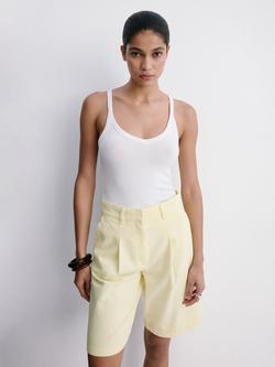 Mango Cotton Blend Bermuda Shorts, Pastel Yellow, Pastel Yellow