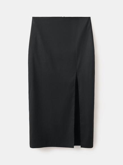 Mango Santor A-Line Midi Linen Blend Skirt, Black, Black