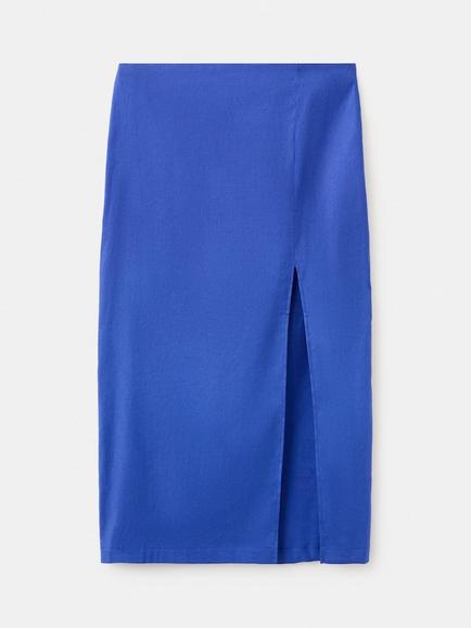 Mango Linen Blend A-Line Midi Skirt, Blue, Blue
