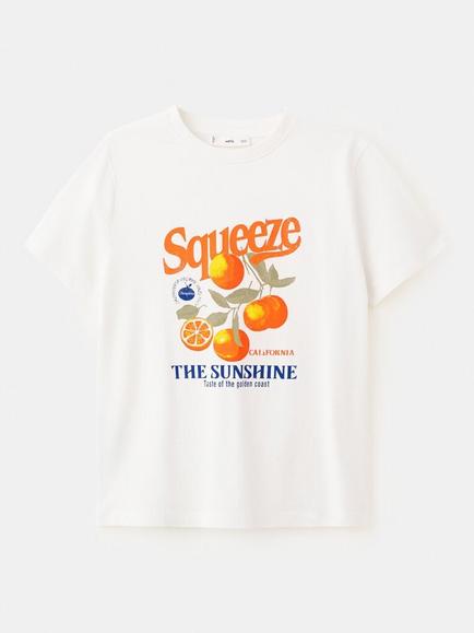 Mango Cotton Orange Graphic Crew Neck T-Shirt, Orange, Orange