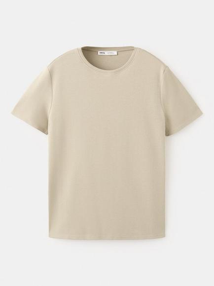 Mango Cotton Crew-Neck T-Shirt, Khaki