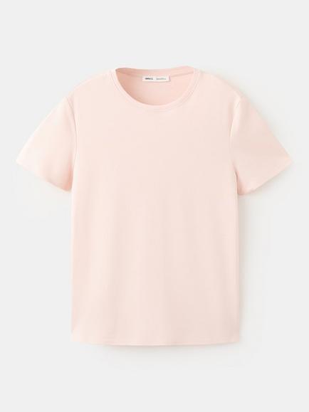 Mango Cotton Crew-Neck T-Shirt, Pastel Pink
