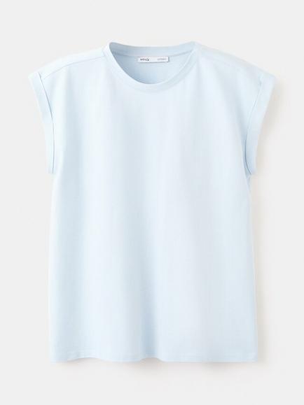Mango Cotton Crew Neck T-Shirt, Sky Blue, Sky Blue