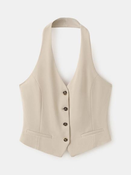 Mango Chaleco Evan Tailored Halterneck Waistcoat, Sand