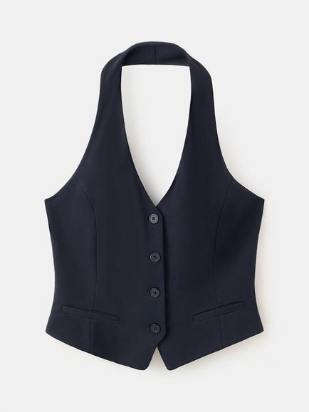 Mango Chaleco Evan Tailored Halterneck Waistcoat, Navy