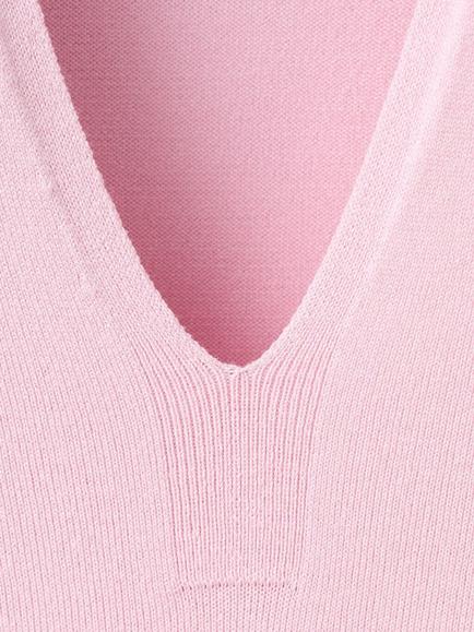Mango Knit V-Neck Short Sleeve Polo Shirt, Pink - view 2, Pink