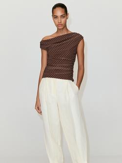 Mango Polka Dot One Shoulder Top, Brown, Brown