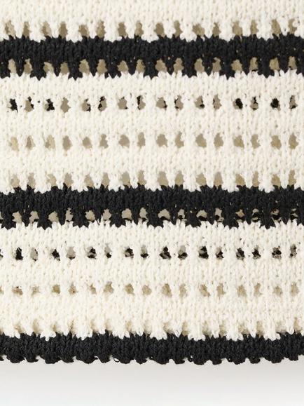Mango Miffy Striped Open Knit Cotton Blend Polo Shirt, Off White - view 2, Off White