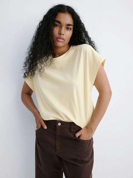 Mango Cotton Crew Neck T-Shirt, Yellow Pastel, Yellow Pastel