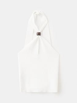 Mango Cangas Halterneck Sleeveless Top, Off White, Off White