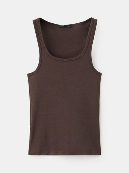 Mango Chloe Cotton Rich Scoop Neck T-Shirt, Brown, Brown