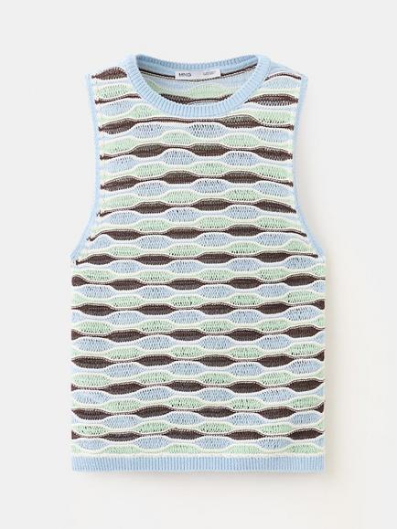 Mango Cies Striped Sleeveless Knit Top, Sky Blue, Sky Blue