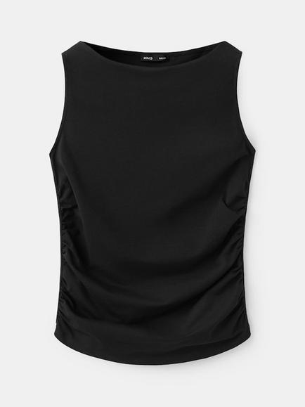 Mango Lena Cotton Rich Sleeveless High Neck Top, Black, Black
