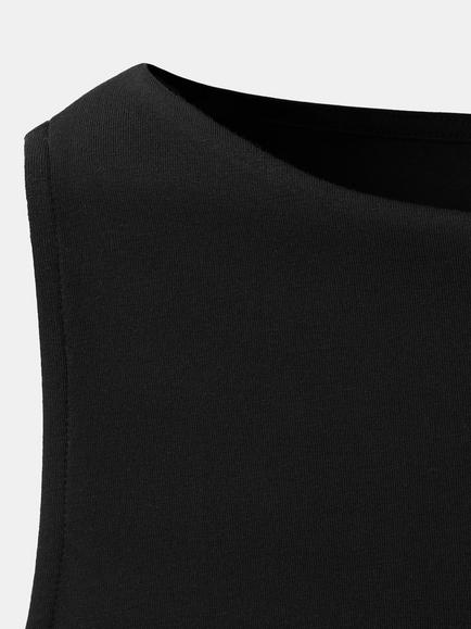 Mango Lena Cotton Rich Sleeveless High Neck Top, Black - view 2, Black