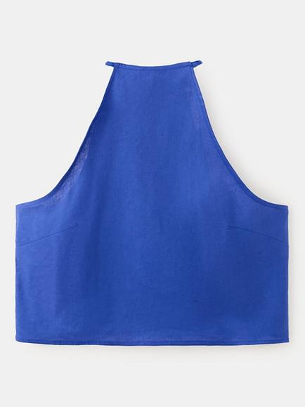 Mango Santori Linen Blend Halterneck Top, Blue, Blue