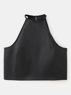 Mango Santori Linen Blend Vest Top, Black, Black