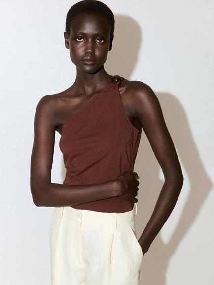 Mango Sinti Sleeveless Asymmetric Top, Mid Red, Mid Red