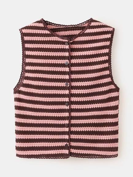 Mango Terra Cropped Stripe Vest Top, Pastel Pink, Pastel Pink