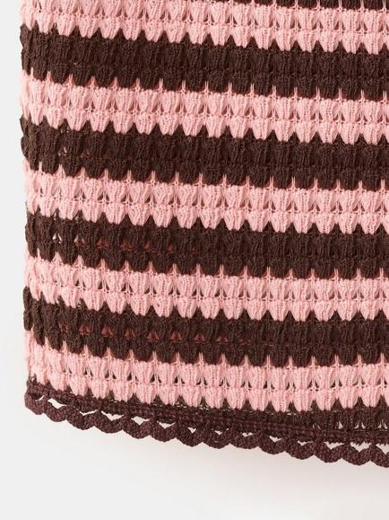 Mango Terra Cropped Stripe Vest Top, Pastel Pink - view 2, Pastel Pink