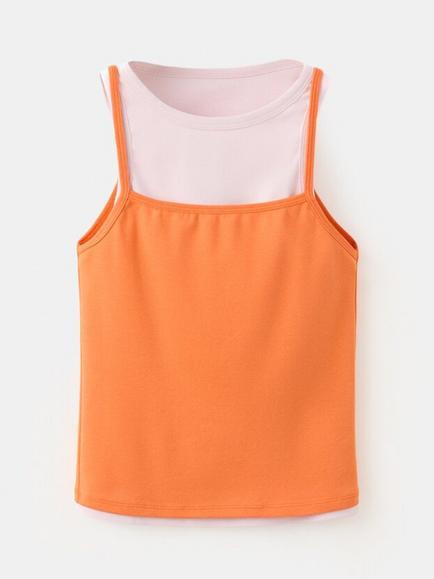 Mango Cotton Rich Square Neck Top, Orange, Orange