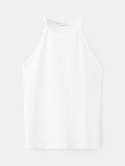 Mango Cotton Rich Halterneck Vest, White, White