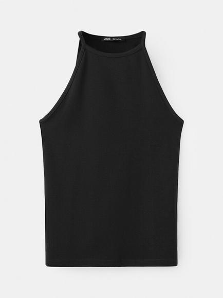 Mango Cotton Rich Tank Top, Black, Black