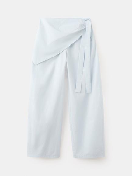 Mango Cotton Wrap Waist Wide Leg Trousers, Sky Blue, Sky Blue