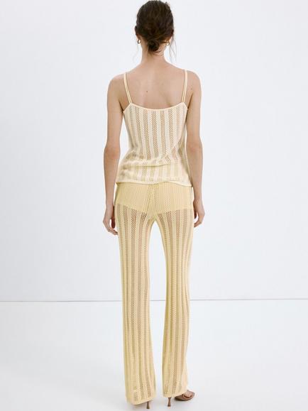 Mango Knitted Wide Leg Trousers, Pastel Yellow - view 2, Pastel Yellow
