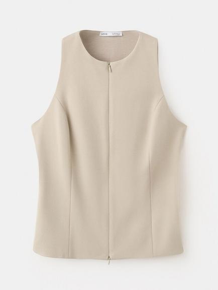 Mango Zip-Through Waistcoat, Sand, Sand