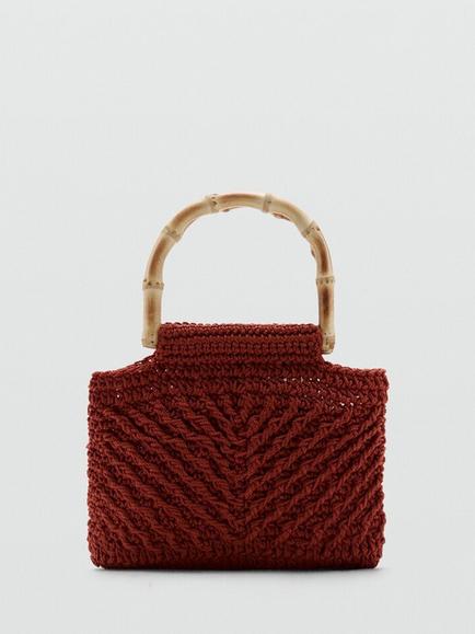 Mango Handbag Structured Grab Bag, Black, Terracotta