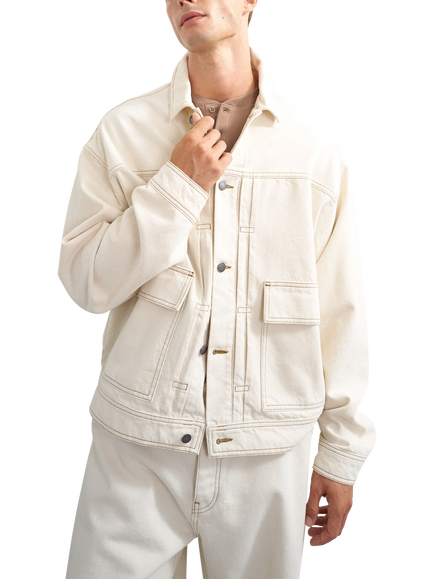 Topman Oversized Fit Denim Jacket, Ecru, Ecru