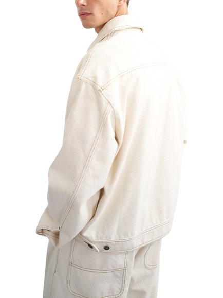 Topman Oversized Fit Denim Jacket, Ecru - view 2, Ecru