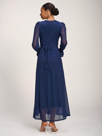 Jolie Moi Pleated V-Neck Maxi Dress, Navy - view 2, Navy