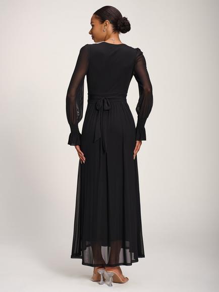 Jolie Moi V-Neck Wrap Front Pleated Maxi Dress, Black - view 2, Black