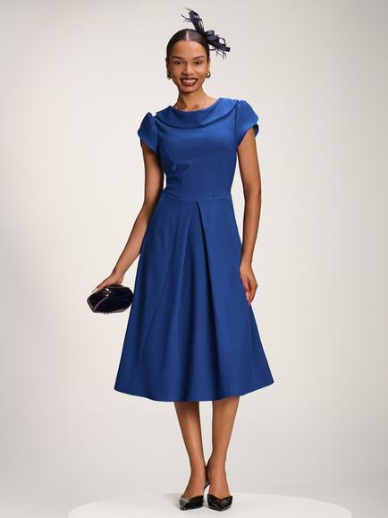 Jolie Moi A-Line Roll Neck Midi Dress, Cobalt Blue, Cobalt Blue