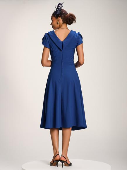 Jolie Moi A-Line Roll Neck Midi Dress, Cobalt Blue - view 2, Cobalt Blue
