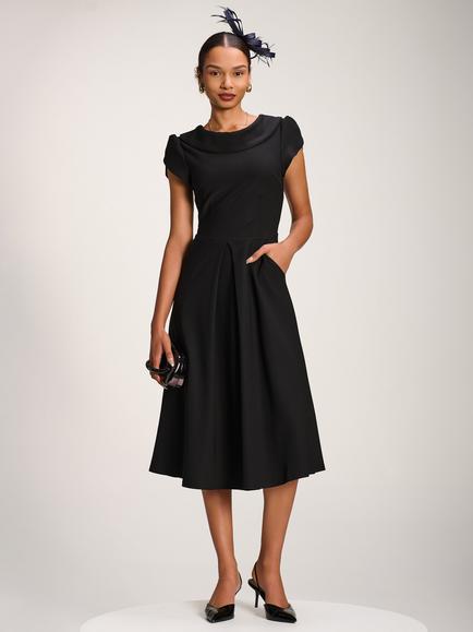 Jolie Moi A-Line Roll Neck Midi Dress, Black, Black
