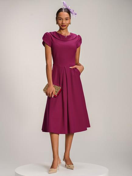 Jolie Moi A-Line Roll Neck Midi Dress, Magenta, Magenta