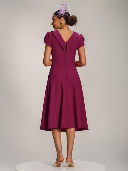 Jolie Moi A-Line Roll Neck Midi Dress, Magenta - view 2, Magenta
