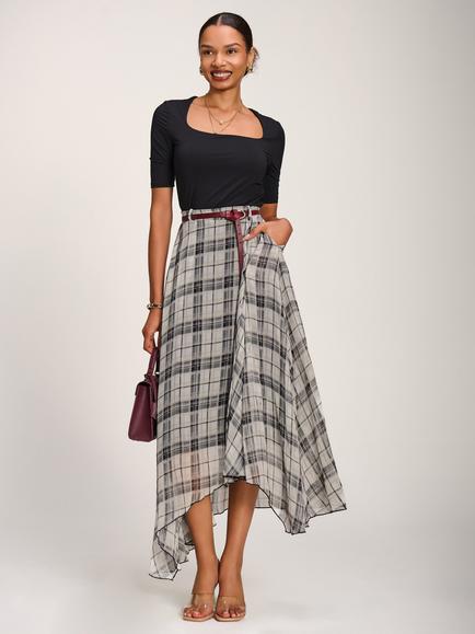 Jolie Moi Chiffon Asymmetrical Maxi Skirt, Black/Multi, Black/Multi