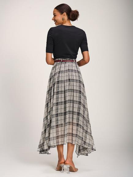 Jolie Moi Chiffon Asymmetrical Maxi Skirt, Black/Multi - view 2, Black/Multi