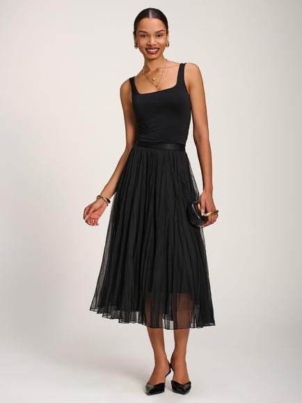 Jolie Moi Mesh A-Line Midi Skirt, Black, Black
