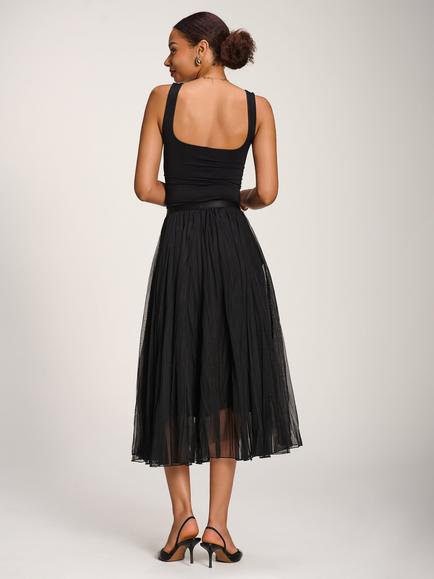 Jolie Moi Mesh A-Line Midi Skirt, Black - view 2, Black