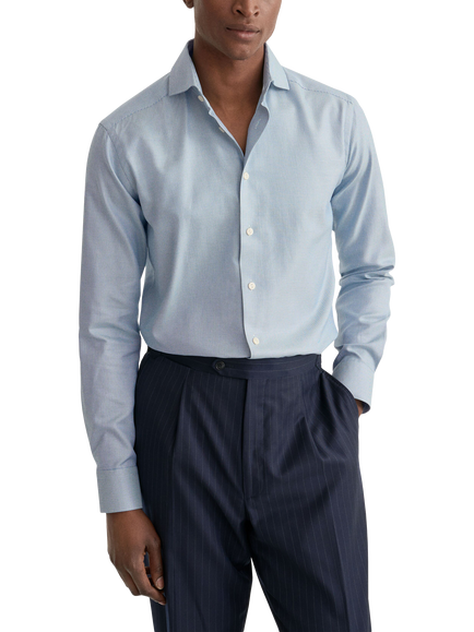 Eton Cotton Twill Semi Solid Dobby Shirt, Blue, Blue