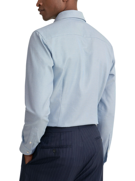 Eton Cotton Twill Semi Solid Dobby Shirt, Blue - view 2, Blue