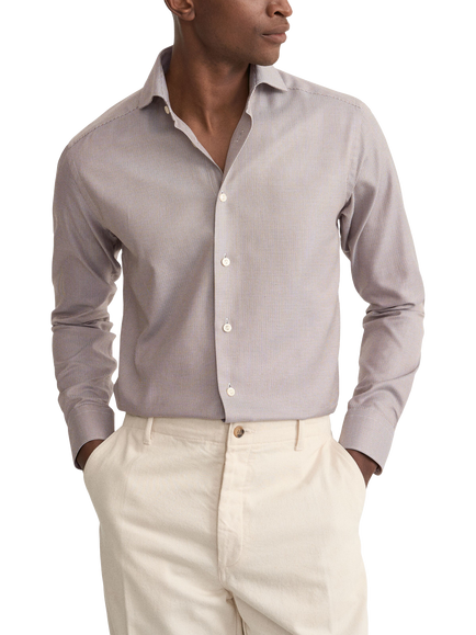 Eton Cotton Twill Semi Solid Dobby Shirt, Brown, Brown