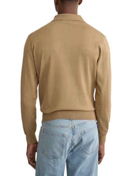 Eton Cotton Chevron Structure Knit Polo Shirt, Beige - view 2, Beige